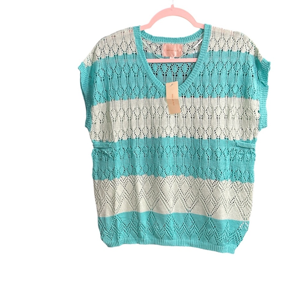 Striped Knit Sweater Vest in Green and White